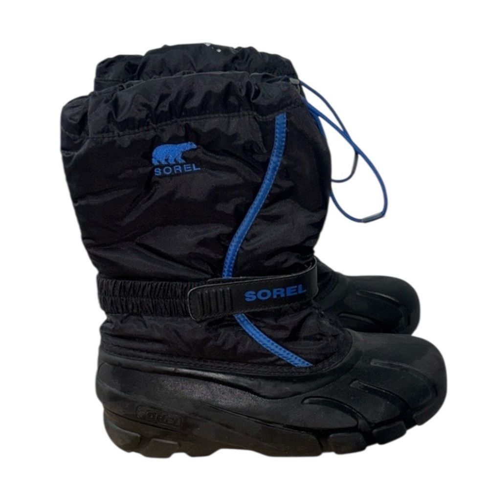 Sorel Black Blue Flurry Waterproof Winter Boots Nylon Rubber Ski Snow Size 7